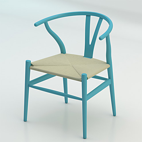 Wishbone Chair CH24 High Poly model in Blue Wood version